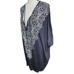 Chelsea Studio Size 3X Black Kimono Top Deep V Neckline Rayon Boho